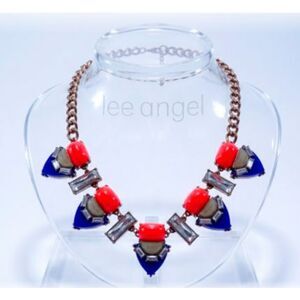Lee Angel  Nordstrom Red Blue Green Cabochon Baguette Statement Necklace NWT 110